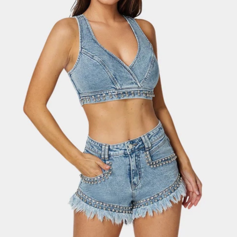 NWT Studded Denim Top